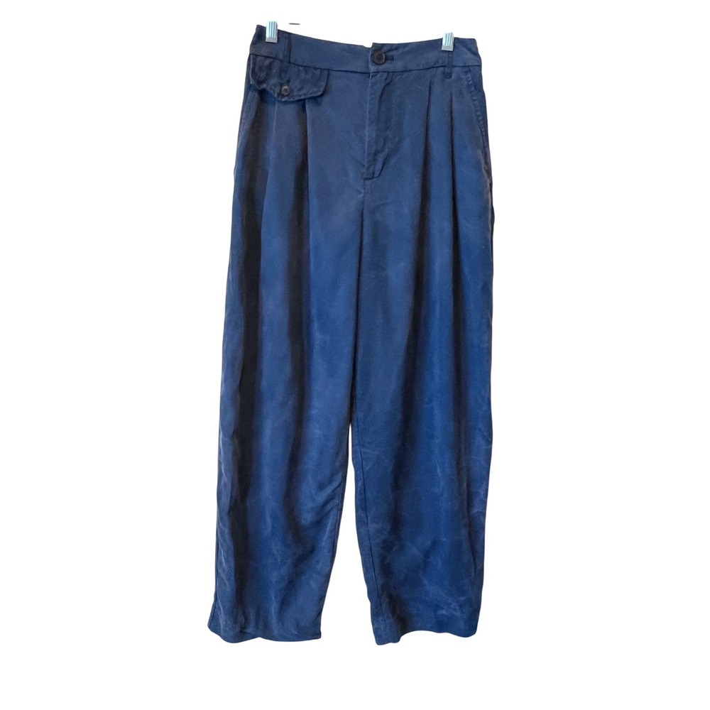 Anthropologie Y2K Navy Blue Lyocell Pleated High Rise Wide Leg Trousers Size 2‎